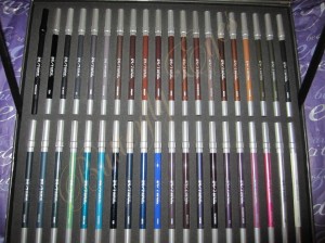 All 40 of the new permanent collection of Urban Decay 24/7 eye pencils inside the Vault!